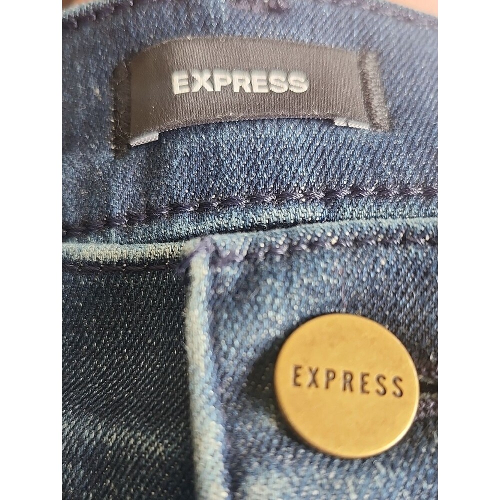 Express Dark Blue Wash Mid Rise 70s Flare Jeans, 0R - Picture 5 of 8